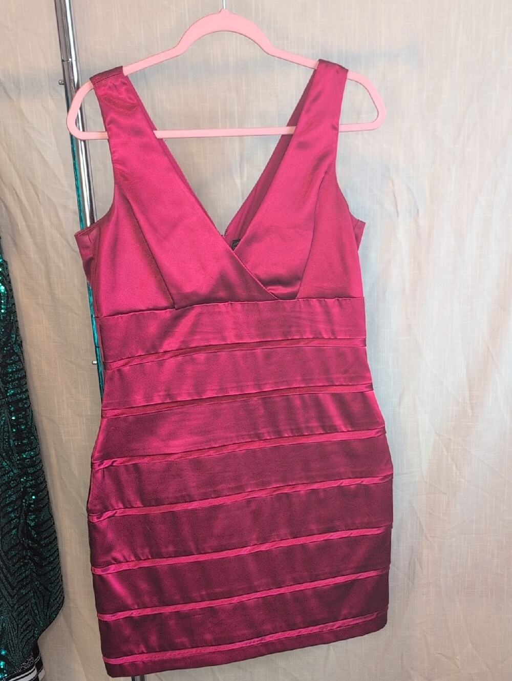 Satin Raspberry-Pink Bandage Mini Dress